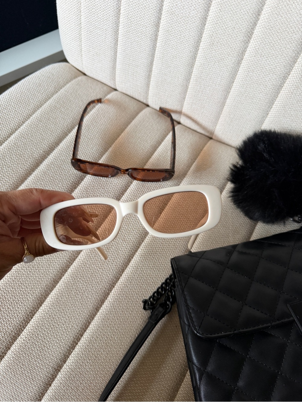 Two Retro Rectangle Sunglasses - Tortoiseshell & White - Picture 4 of 5